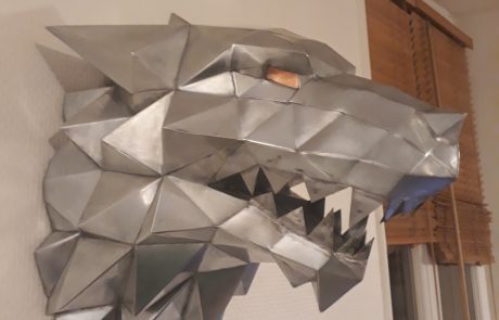 Trophée de loup fait main en zinc - entier