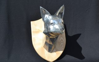 Trophée artisanal en zinc d'une tête de renard