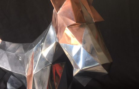 Sculpture fox-terrier fait main en zinc et cuivre - zoom