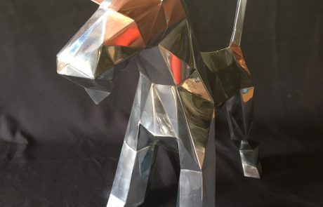 Sculpture fox-terrier fait main en zinc et cuivre - face