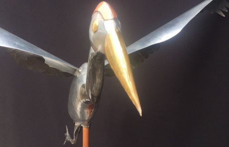 Girouette 3D d'une grue en zinc, cuivre et laiton - avant