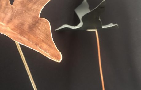 Sculpture faite main en zinc et cuivre - envolée d'oiseaux - oiseau cuivre