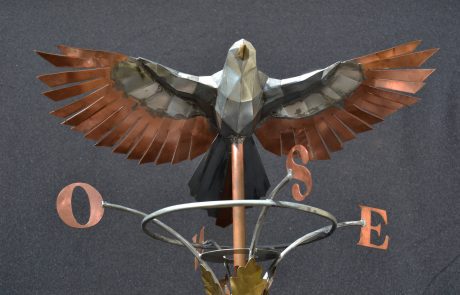 Girouette 3D pie en zinc, cuivre et laiton - face