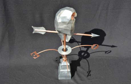 Girouette 3D de chouette en zinc et cuivre - côté